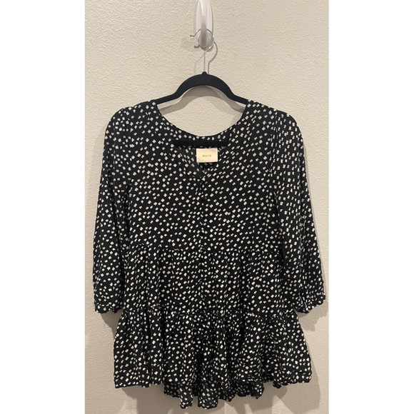 MAEVE White Black Polka Dot Peplum 3/4 Sleeve Blouse - Picture 2 of 7